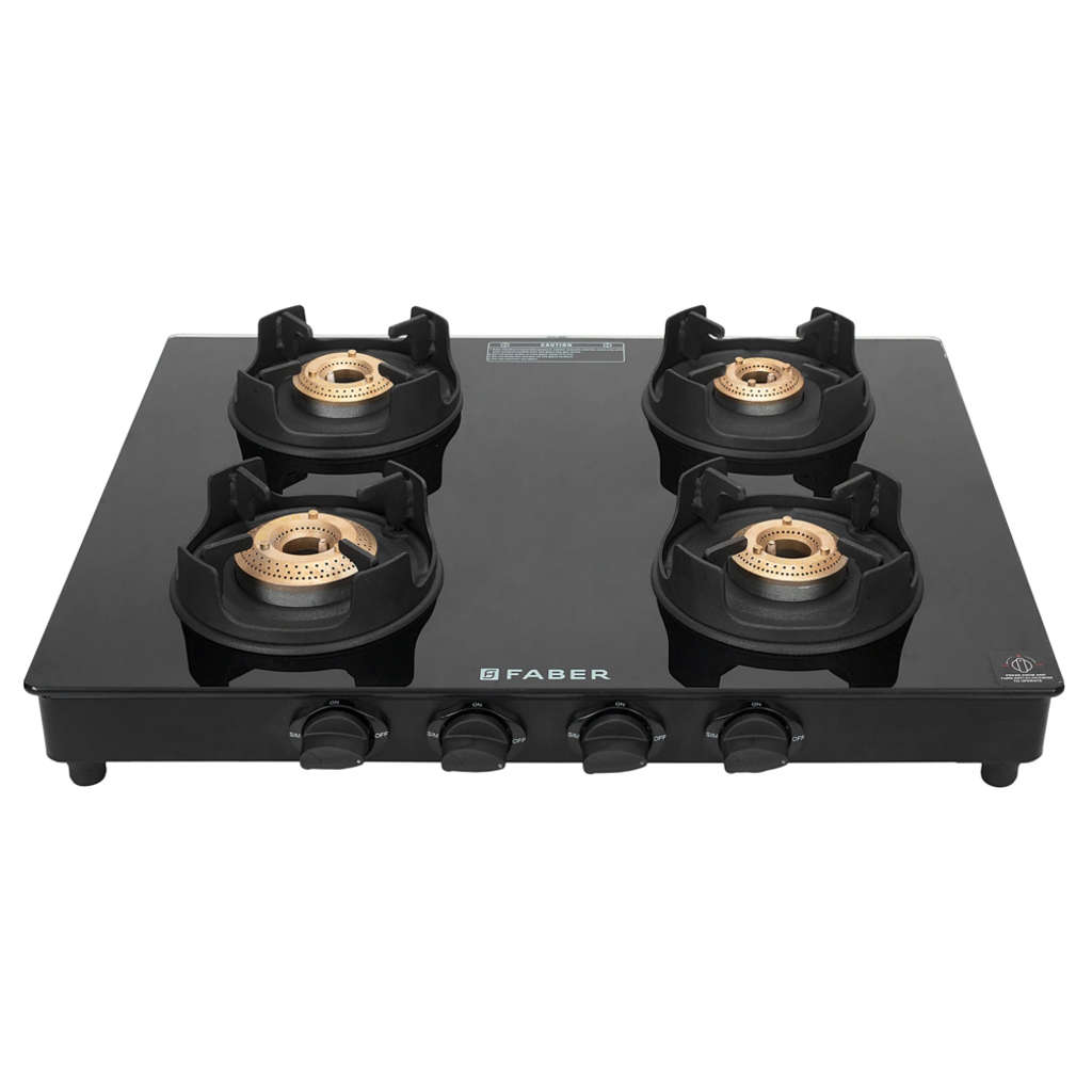 Faber Onxy BK AI Glass Top Gas Stove 4 Brass Burner 