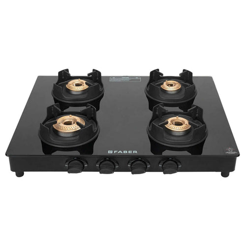 Faber Onxy BK AI Glass Top Gas Stove 4 Brass Burner 
