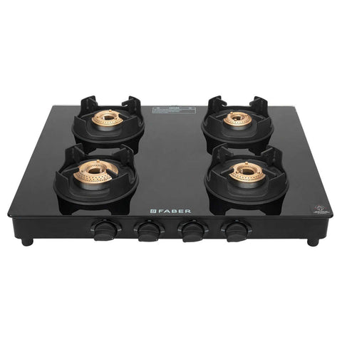 Faber Onxy BK AI Glass Top Gas Stove 4 Brass Burner 