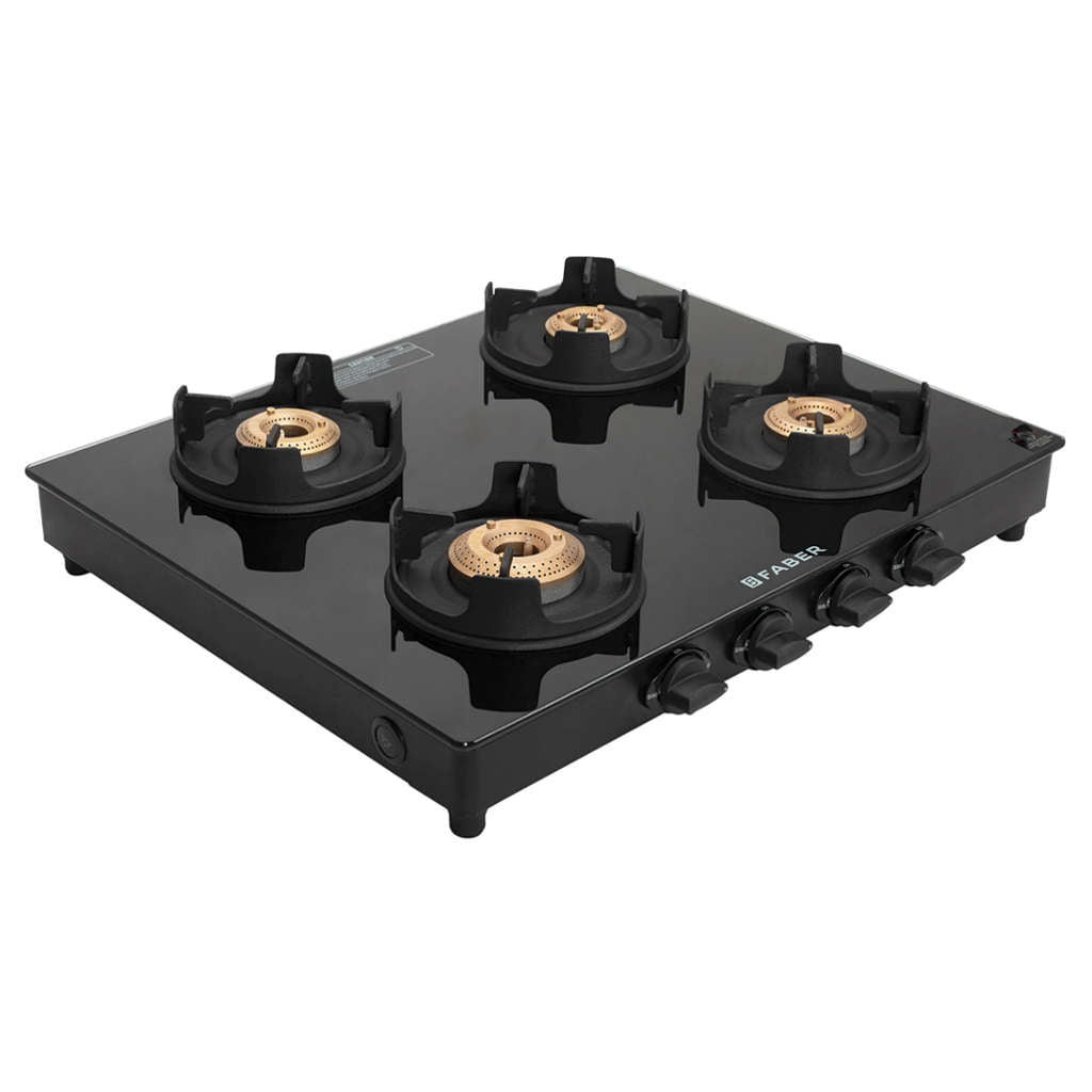 Faber Onxy BK AI Glass Top Gas Stove 4 Brass Burner
