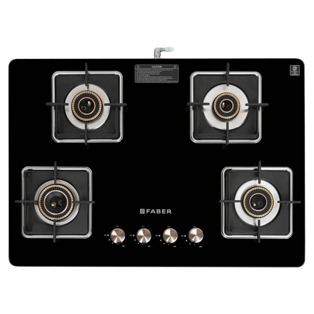 Faber Nios DLX Auto BK Glass Top Gas Stove 4 Brass Burner