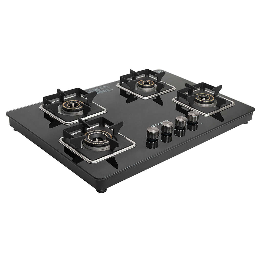 Faber Nios DLX Auto BK Glass Top Gas Stove 4 Brass Burner