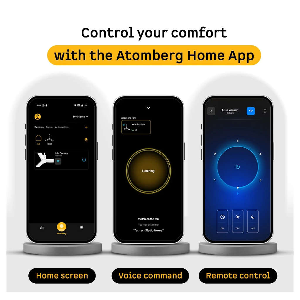 Atomberg Aris Contour BLDC Smart Ceiling Fan With IoT & Remote Control 1200mm Midnight Black