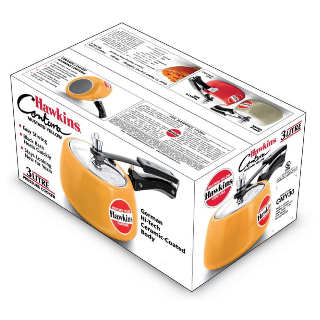 Hawkins Ceramic Coated Contura Pressure Cooker 3 Litre Mustard Yellow CMY 30