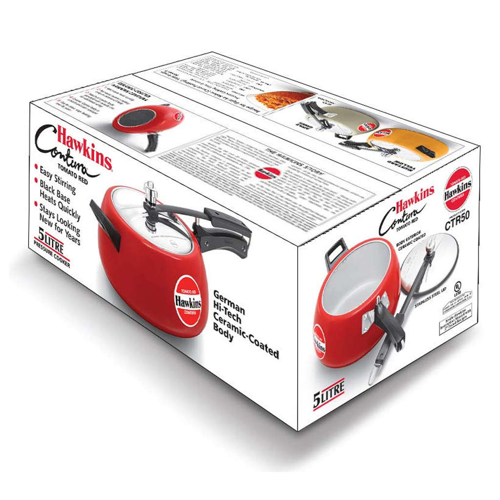 Hawkins Ceramic Coated Contura Pressure Cooker 5 Litre Tomato Red CTR 50
