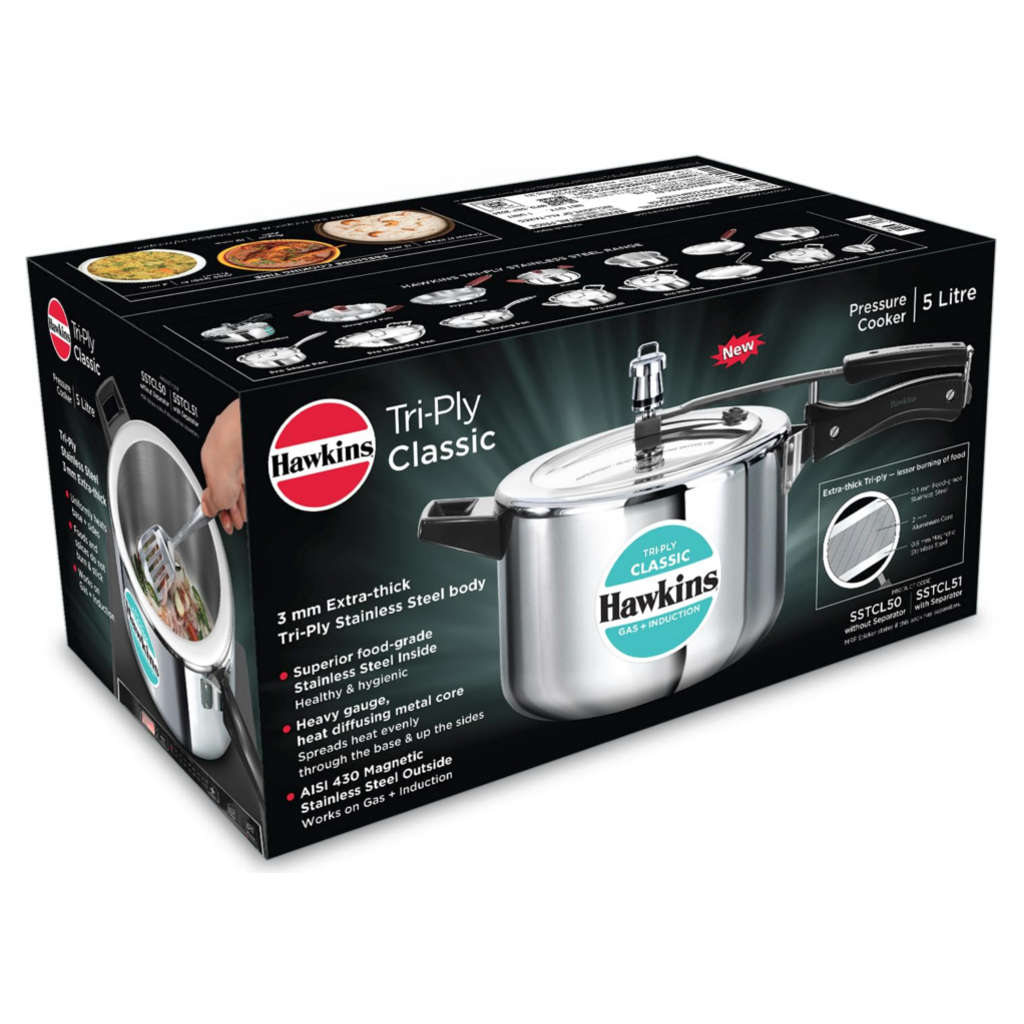 Hawkins Tri-Ply Classic Stainless Steel Pressure Cooker 5 Litre SSTCL 50