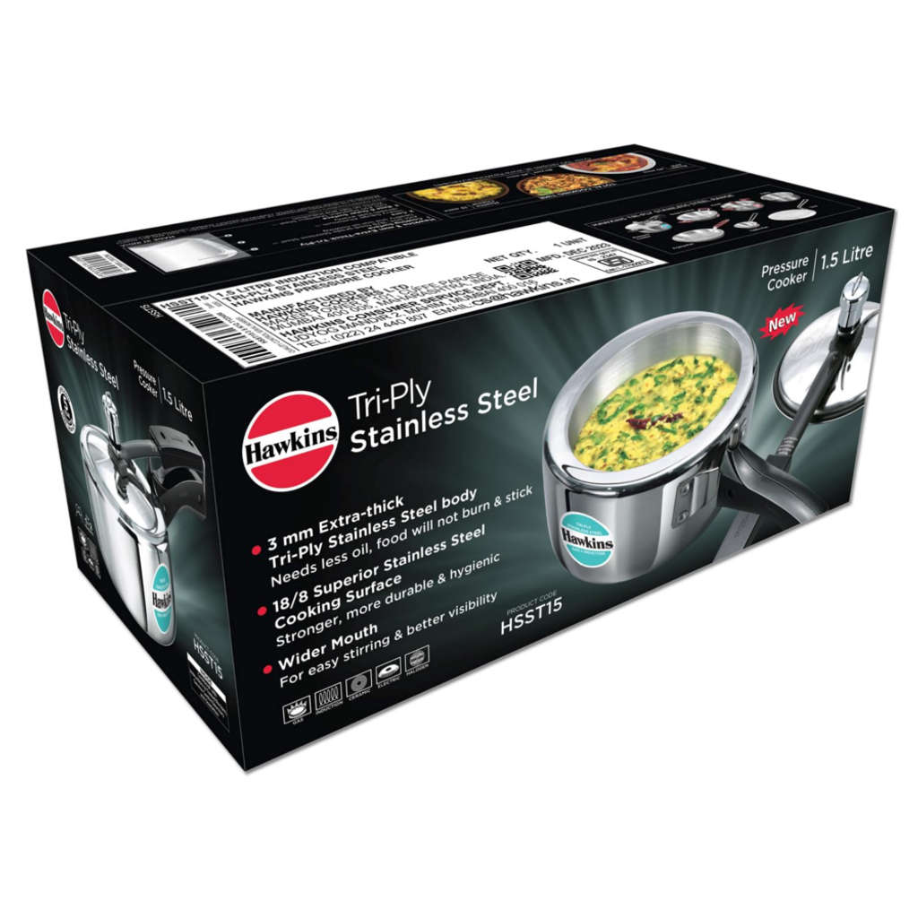 Hawkins Tri-Ply Stainless Steel Pressure Cooker 1.5 Litre HSST 15