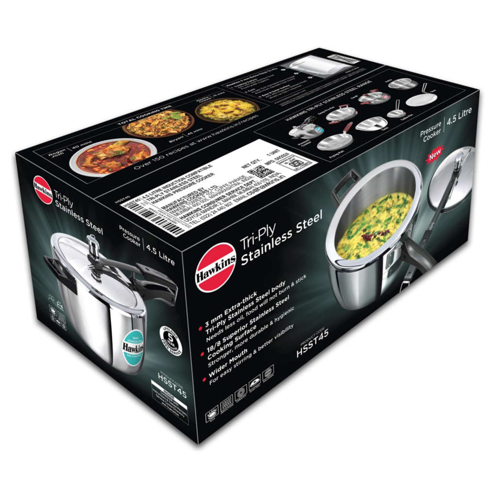 Hawkins Tri-Ply Stainless Steel Pressure Cooker 4.5 Litre HSST 45