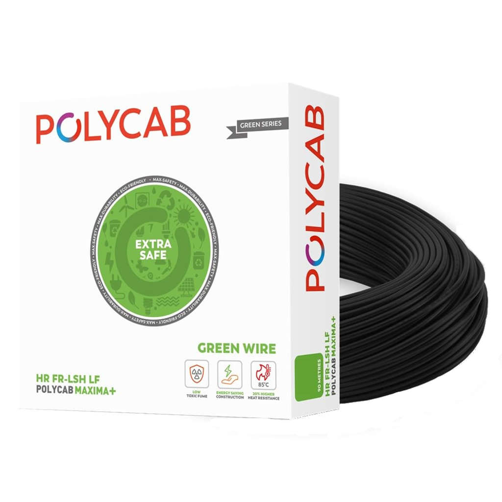 Polycab Maxima Plus HR FR-LSH LF Green Wire PVC Insulated Copper Cable 1.5 Sq.mm 90 Meters