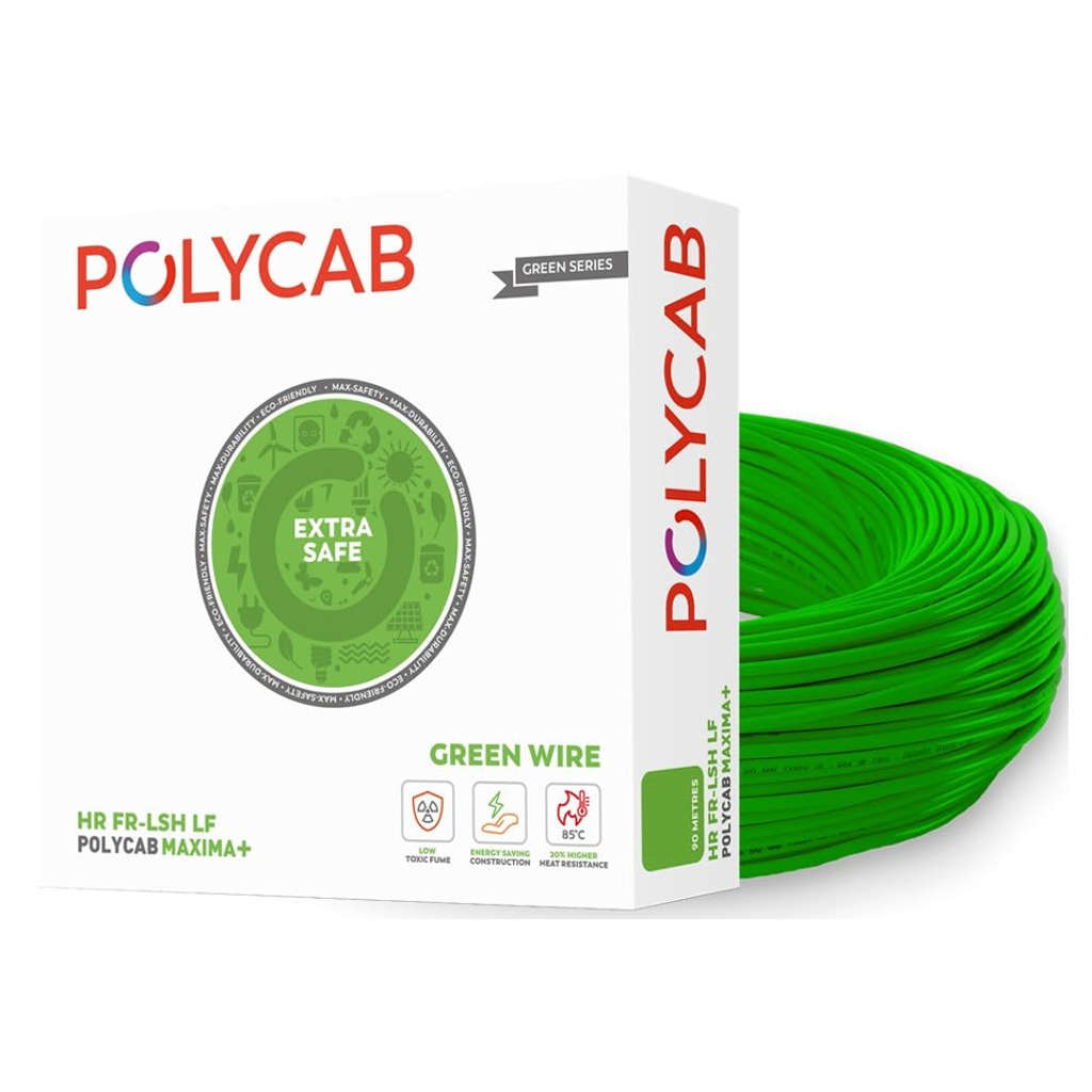 Polycab Maxima Plus HR FR-LSH LF Green Wire PVC Insulated Copper Cable 1.5 Sq.mm 90 Meters