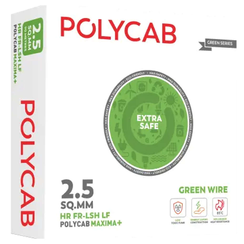 Polycab Maxima Plus HR FR-LSH LF Green Wire PVC Insulated Copper Cable 1.5 Sq.mm 90 Meters
