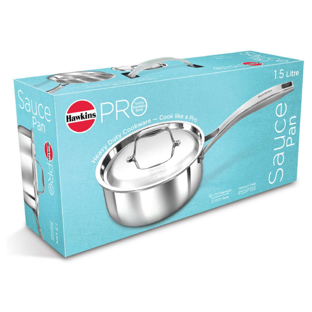 Hawkins Pro Tri-Ply Stainless Steel Sauce Pan With Lid PSSP 15S