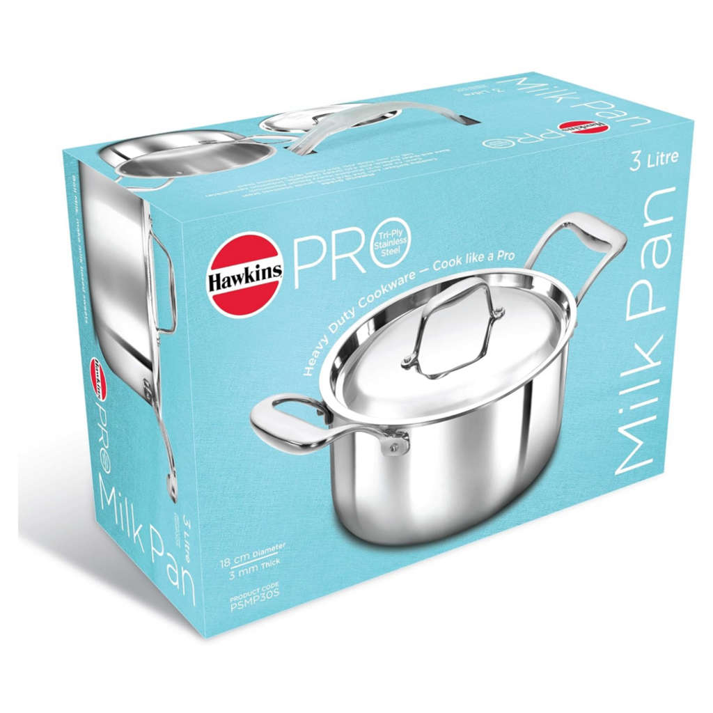 Hawkins Pro Tri-Ply Stainless Steel Milk Pan With Lid PSMP 30S