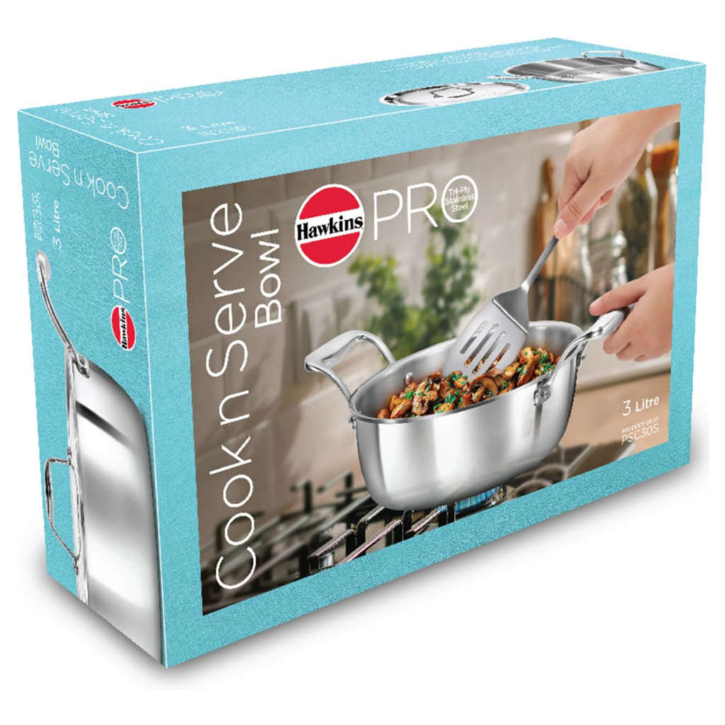 Hawkins Pro Tri-Ply Stainless Steel Cook N Serve Bowl With Lid PSC 30S