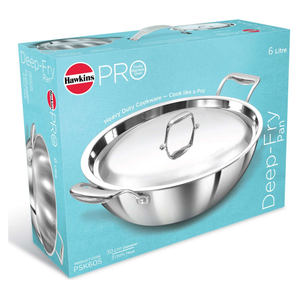 Hawkins Pro Tri-Ply Stainless Steel Deep Fry Pan With Lid PSK 60S