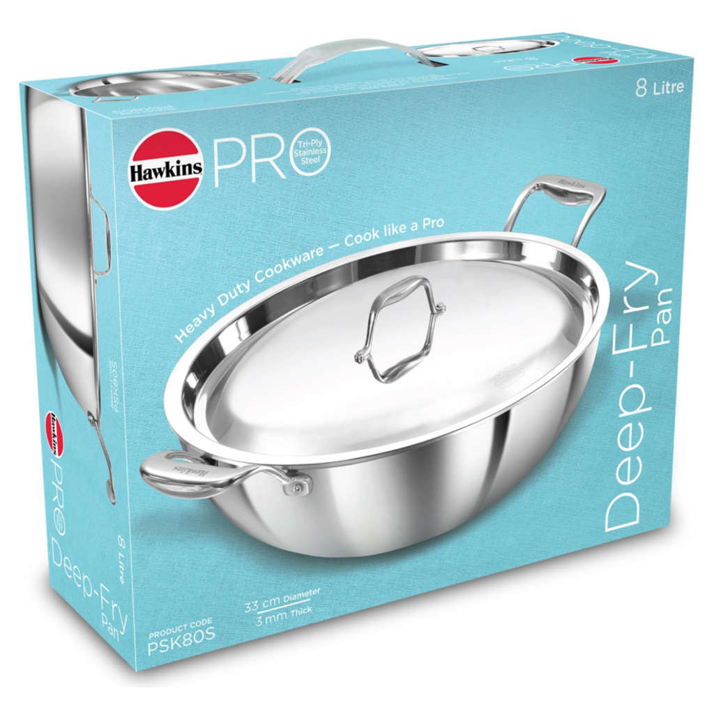 Hawkins Pro Tri-Ply Stainless Steel Deep Fry Pan With Lid PSK 80S