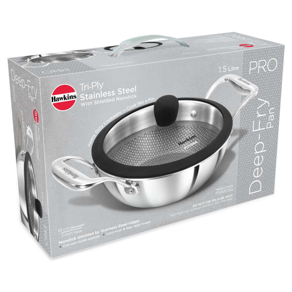 Hawkins Pro Tri-Ply Stainless Steel Shielded Nonstick Deep Fry Pan With Lid PSNK15G