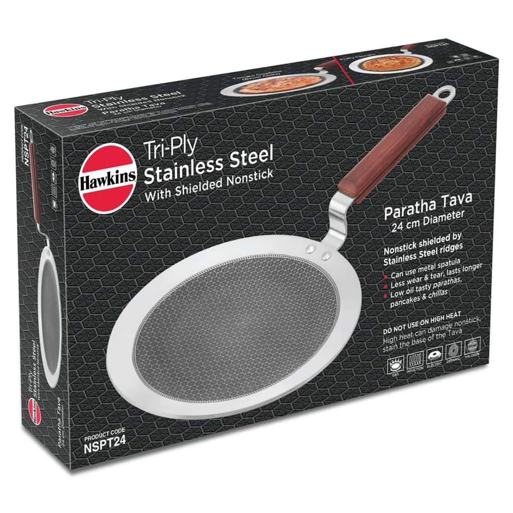 Hawkins Tri-Ply Stainless Steel Shielded Nonstick Paratha Tawa NSPT 24