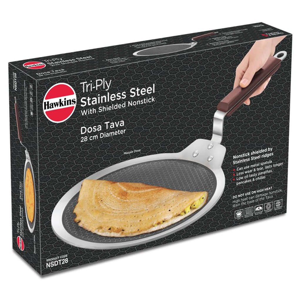 Hawkins Tri-Ply Stainless Steel Shielded Nonstick Dosa Tawa NSDT 28
