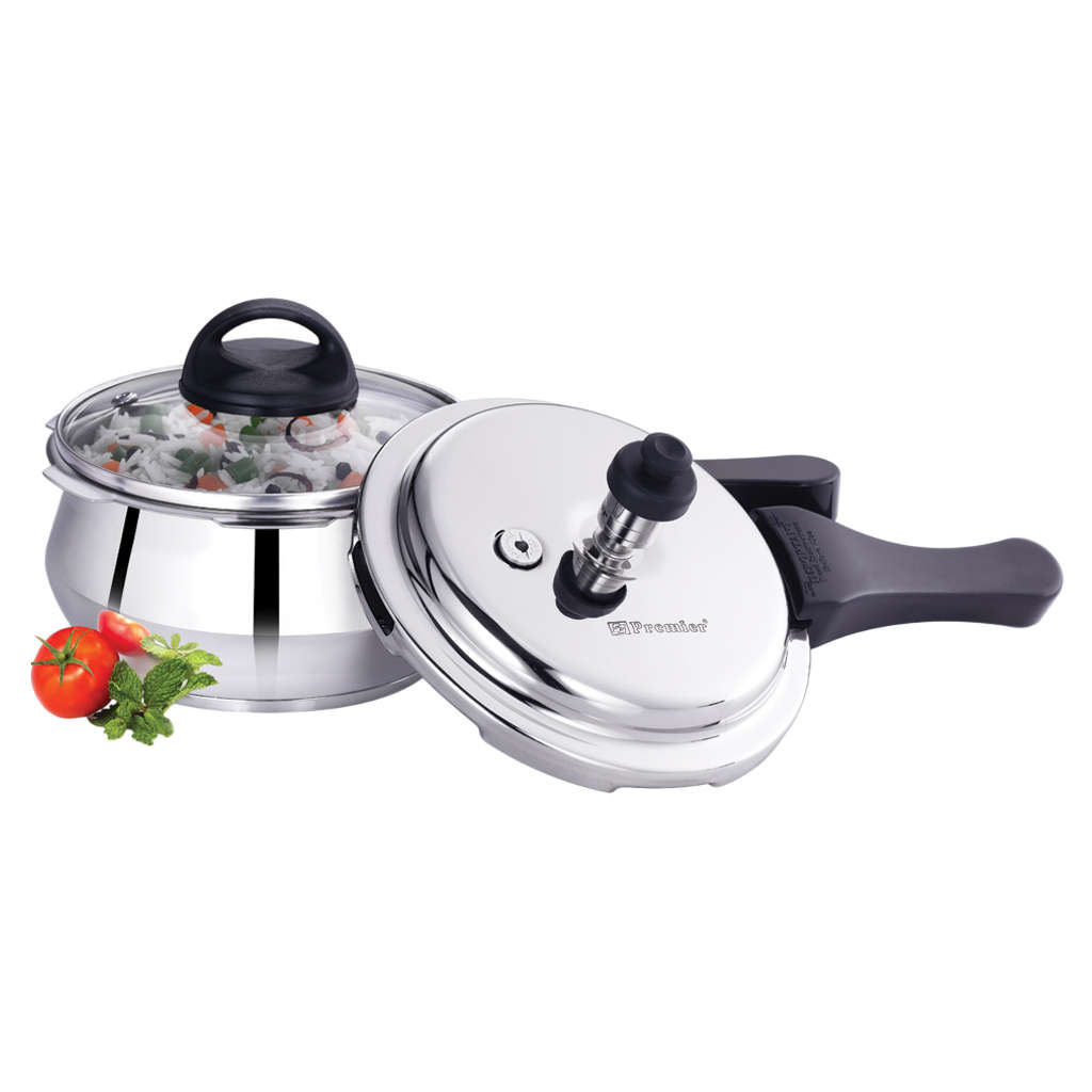 Premier Stainless Steel Induction Bottom Handi Pressure Cooker With Glass Lid 1.5 Litres 00590