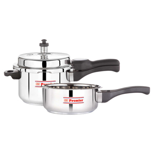 Premier Comfort Stainless Steel Induction Bottom 3 Litres Pressure Cooker & Pan Combo 00559 