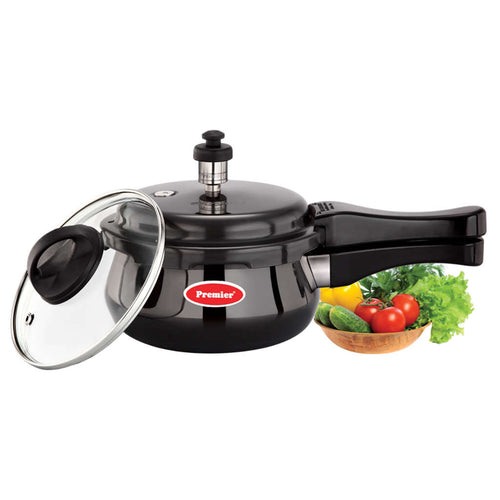 Premier Cucina Trendy Black Hard Anodized Induction Bottom Handi Pressure Cooker With Glass Lid 1.5 Litres 103121 