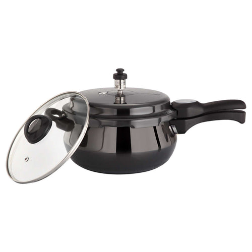 Premier Cucina Trendy Black Hard Anodized Induction Bottom Handi Pressure Cooker With Glass Lid 3 Litres 103122 
