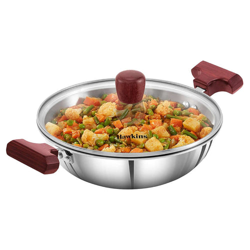 Hawkins Tri-Ply Stainless Steel Deep Fry Pan With Lid 1.5 Litre SSD 15G 