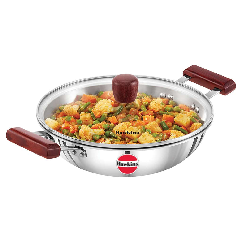 Hawkins Tri-Ply Stainless Steel Deep Fry Pan With Lid 2.5 Litre SSD 25G 