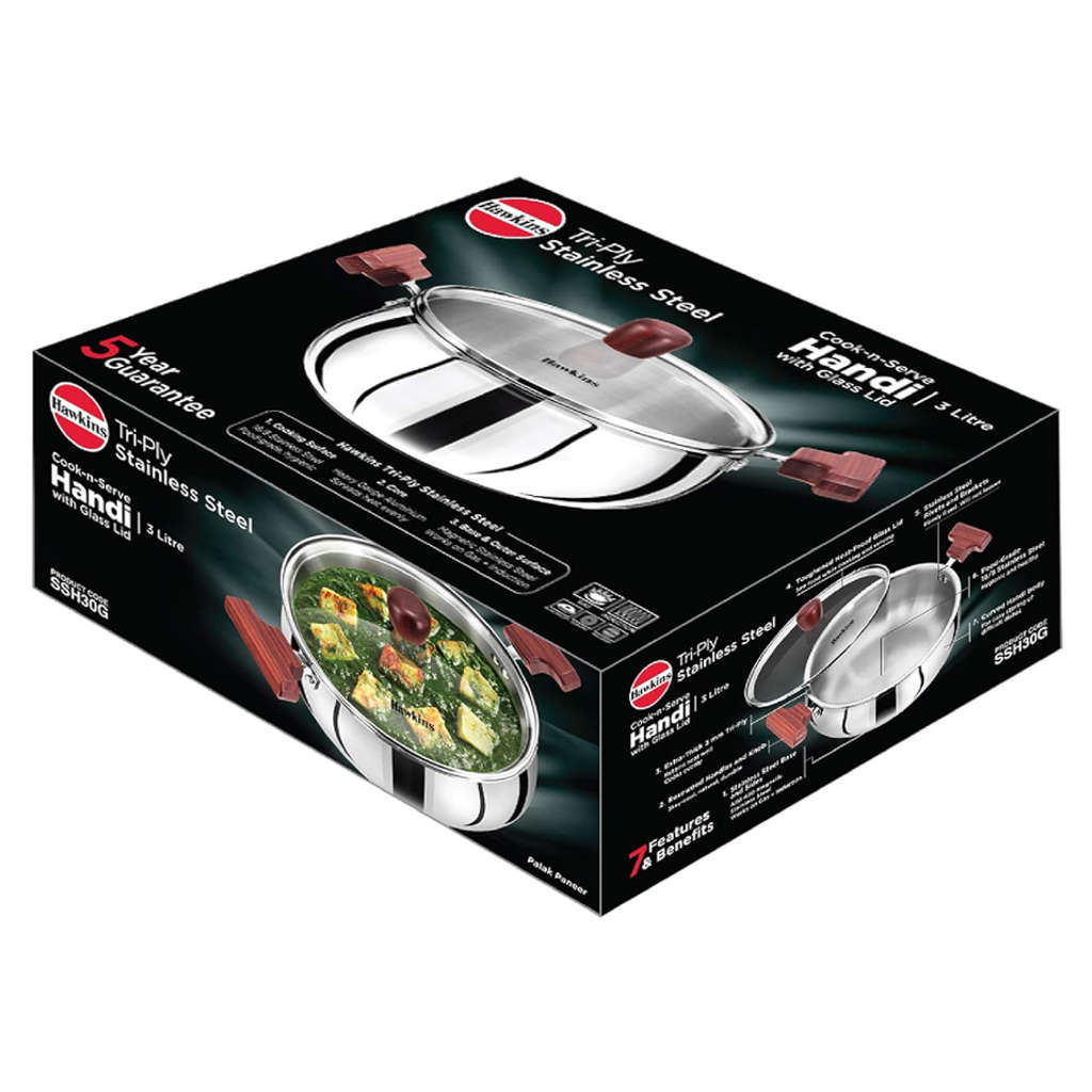 Hawkins Tri-Ply Stainless Steel Handi With Lid 3 Litre SSH 30G