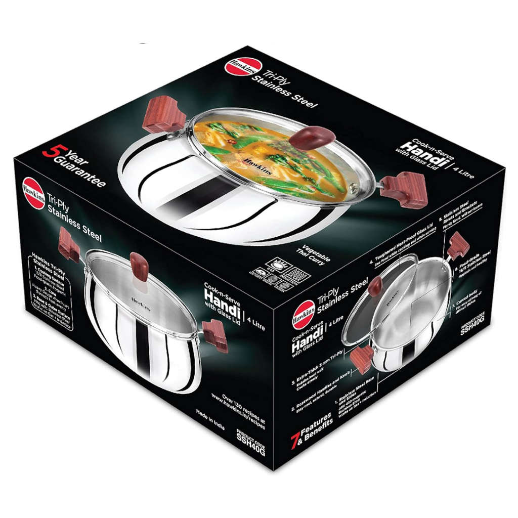 Hawkins Tri-Ply Stainless Steel Handi With Lid 4 Litre SSH 40G