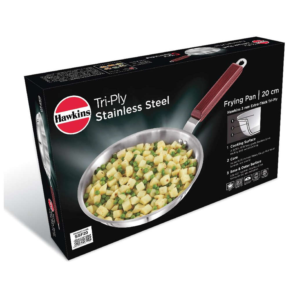 Hawkins Tri-Ply Stainless Steel Frying Pan Without Lid SSF 20