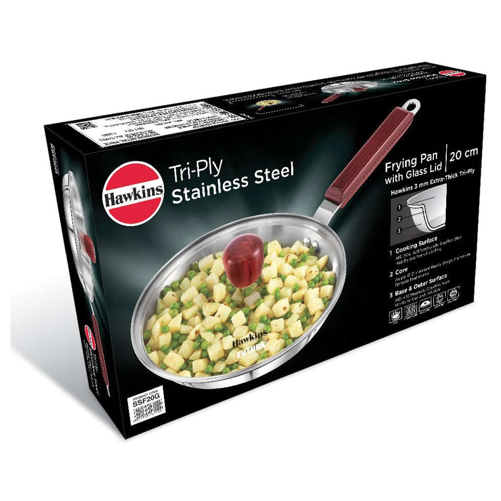 Hawkins Tri-Ply Stainless Steel Frying Pan With Lid SSF 20G