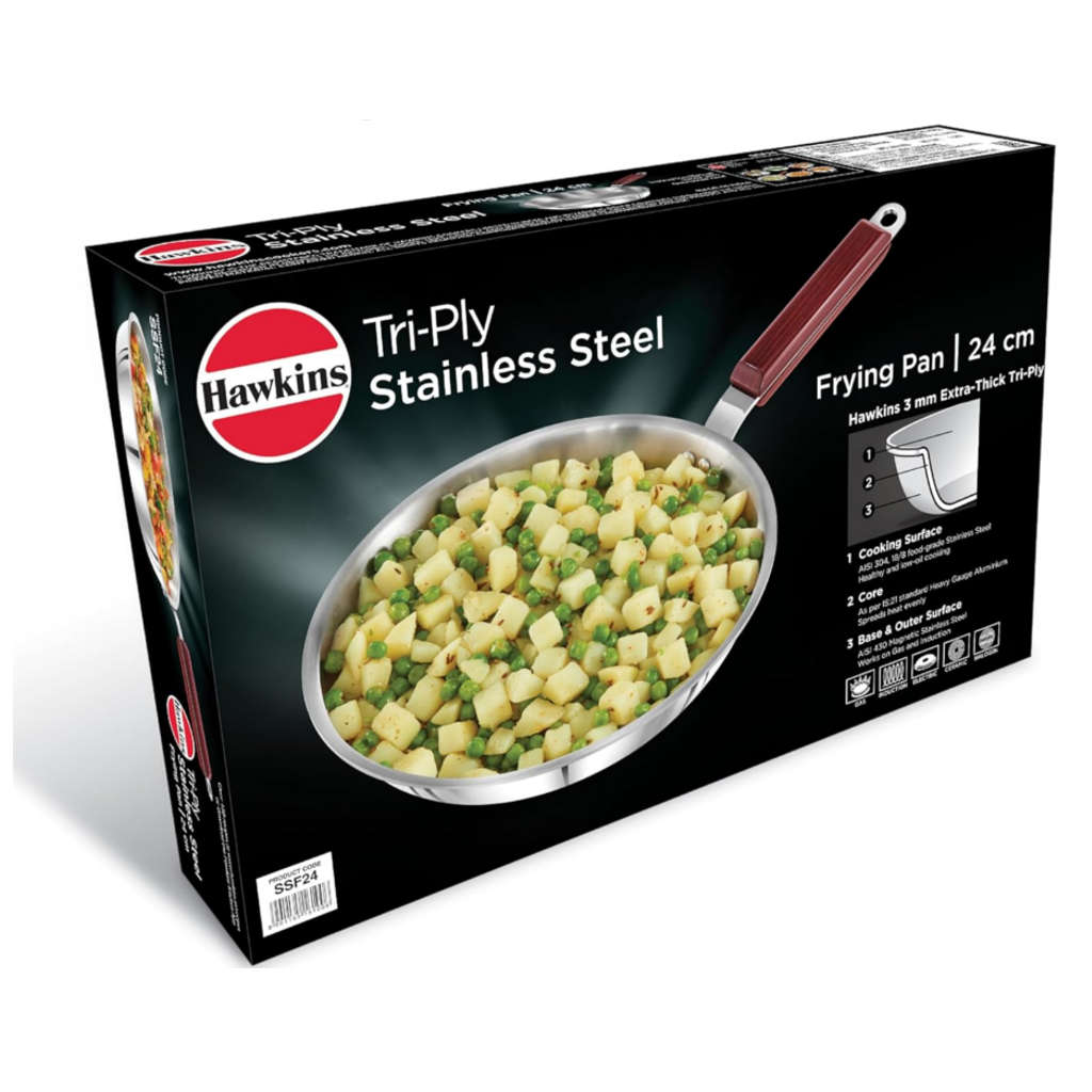 Hawkins Tri-Ply Stainless Steel Frying Pan Without Lid SSF 24