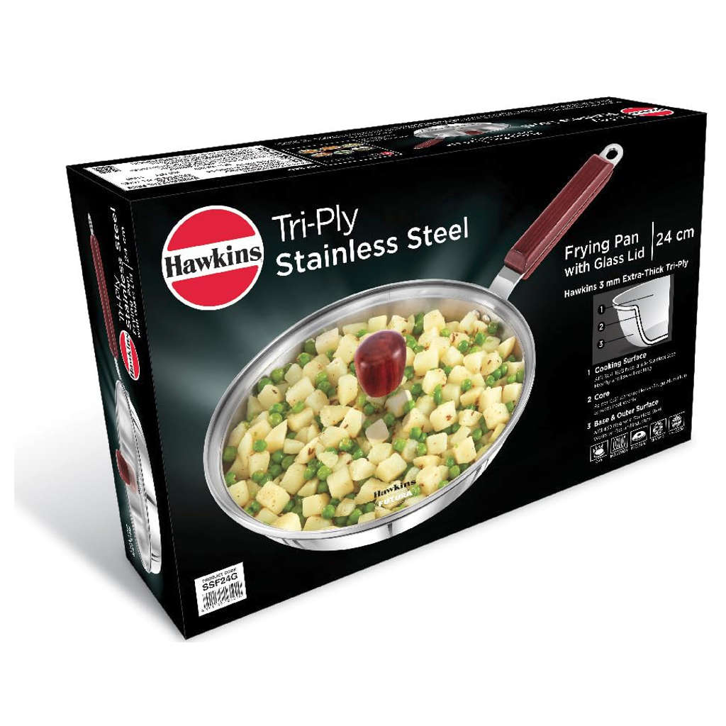 Hawkins Tri-Ply Stainless Steel Frying Pan With Lid SSF 24G