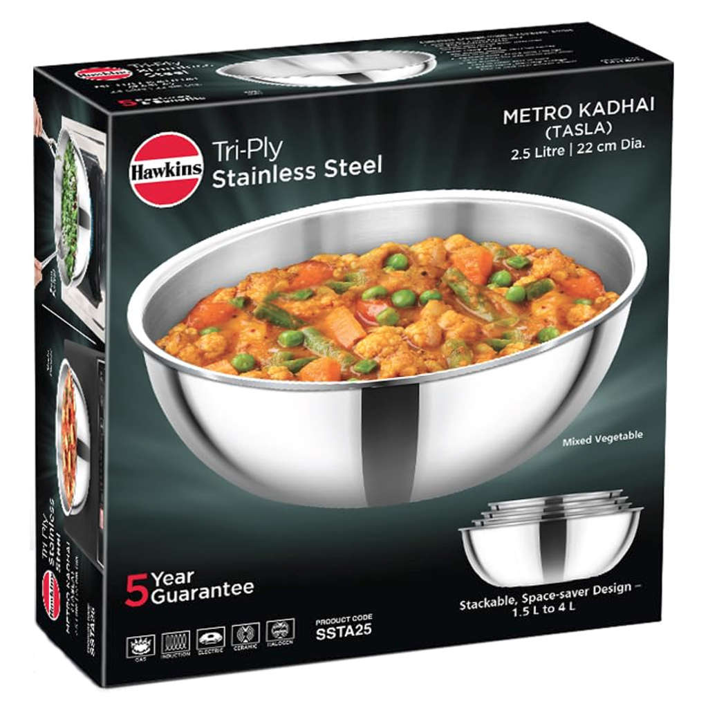 Hawkins Metro Tri-Ply Stainless Steel Kadai 2.5 Litre SSTA 25