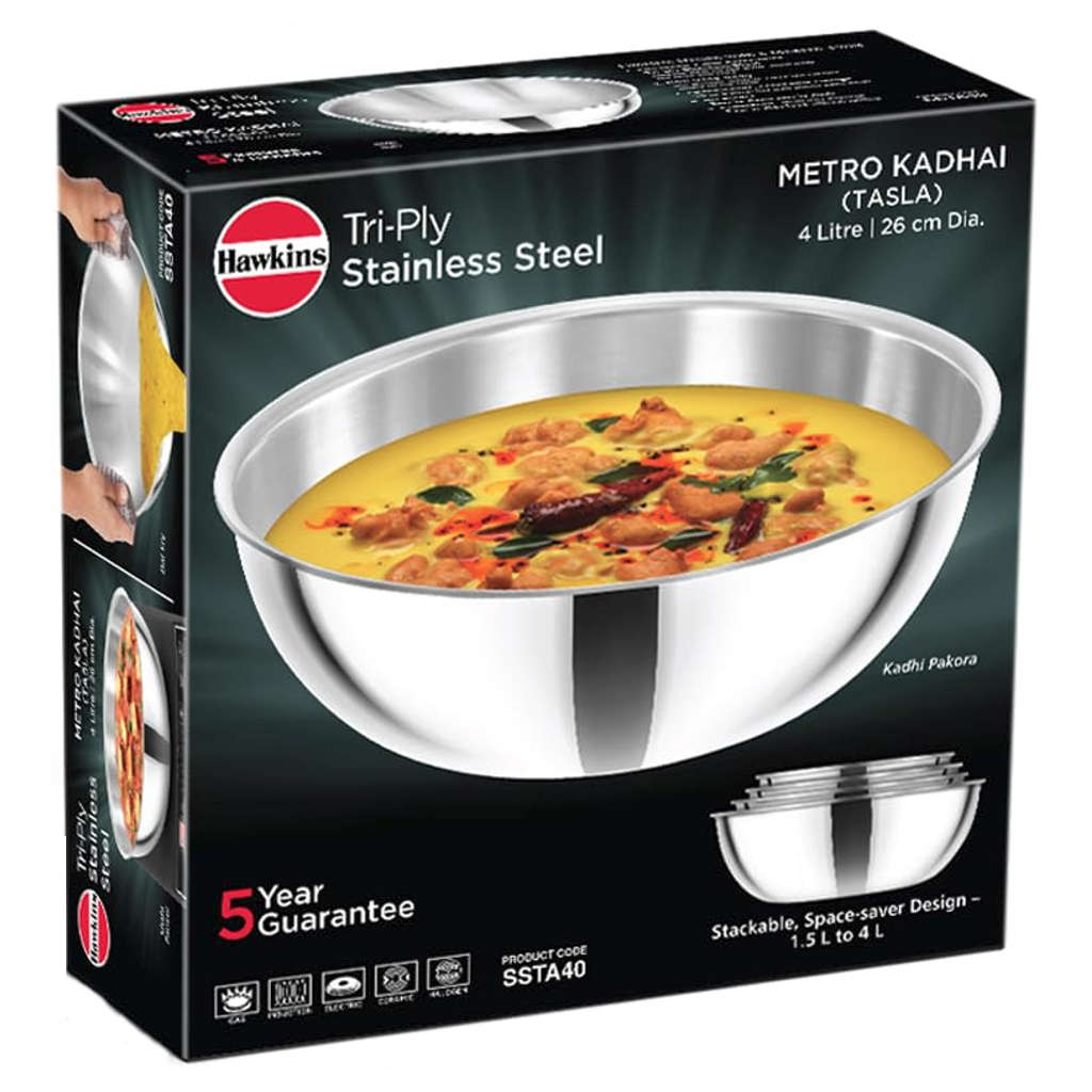 Hawkins Metro Tri-Ply Stainless Steel Kadai 4 Litre SSTA 40