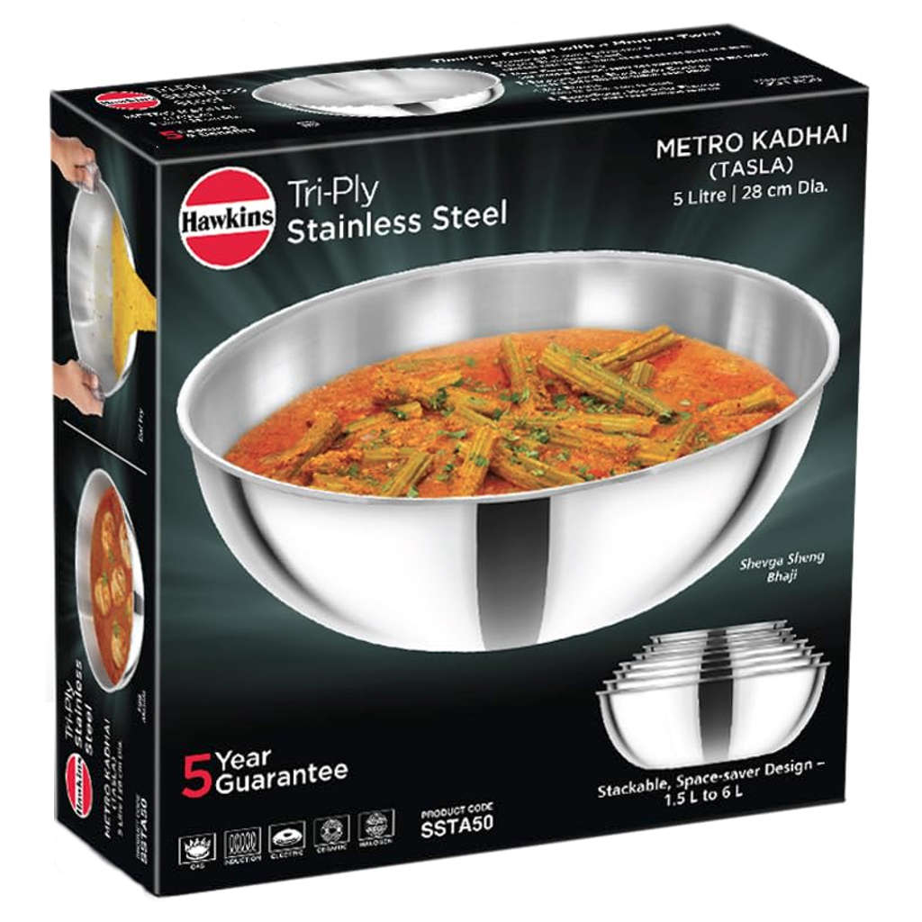 Hawkins Metro Tri-Ply Stainless Steel Kadai 5 Litre SSTA 50