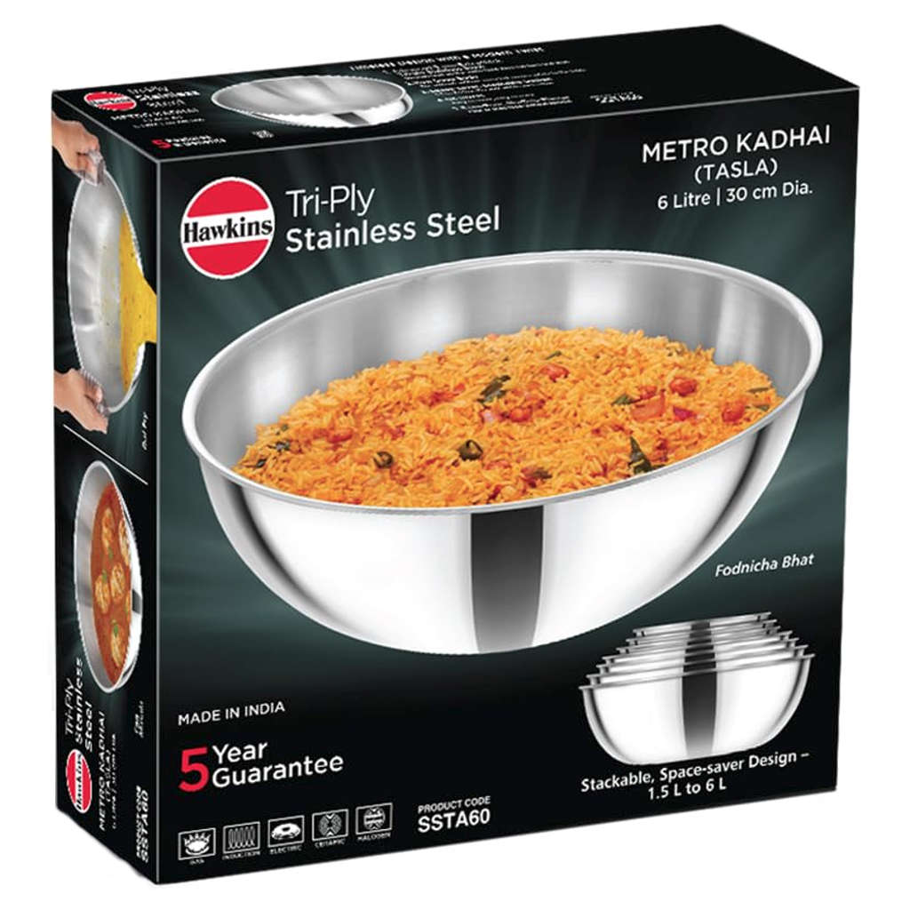 Hawkins Metro Tri-Ply Stainless Steel Kadai 6 Litre SSTA 60
