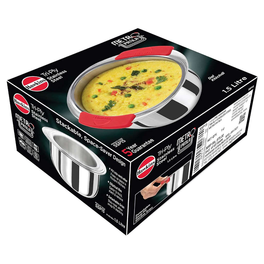 Hawkins Metro Tri-Ply Stainless Steel Patila Without Lid 1.5 Litre SSP 15