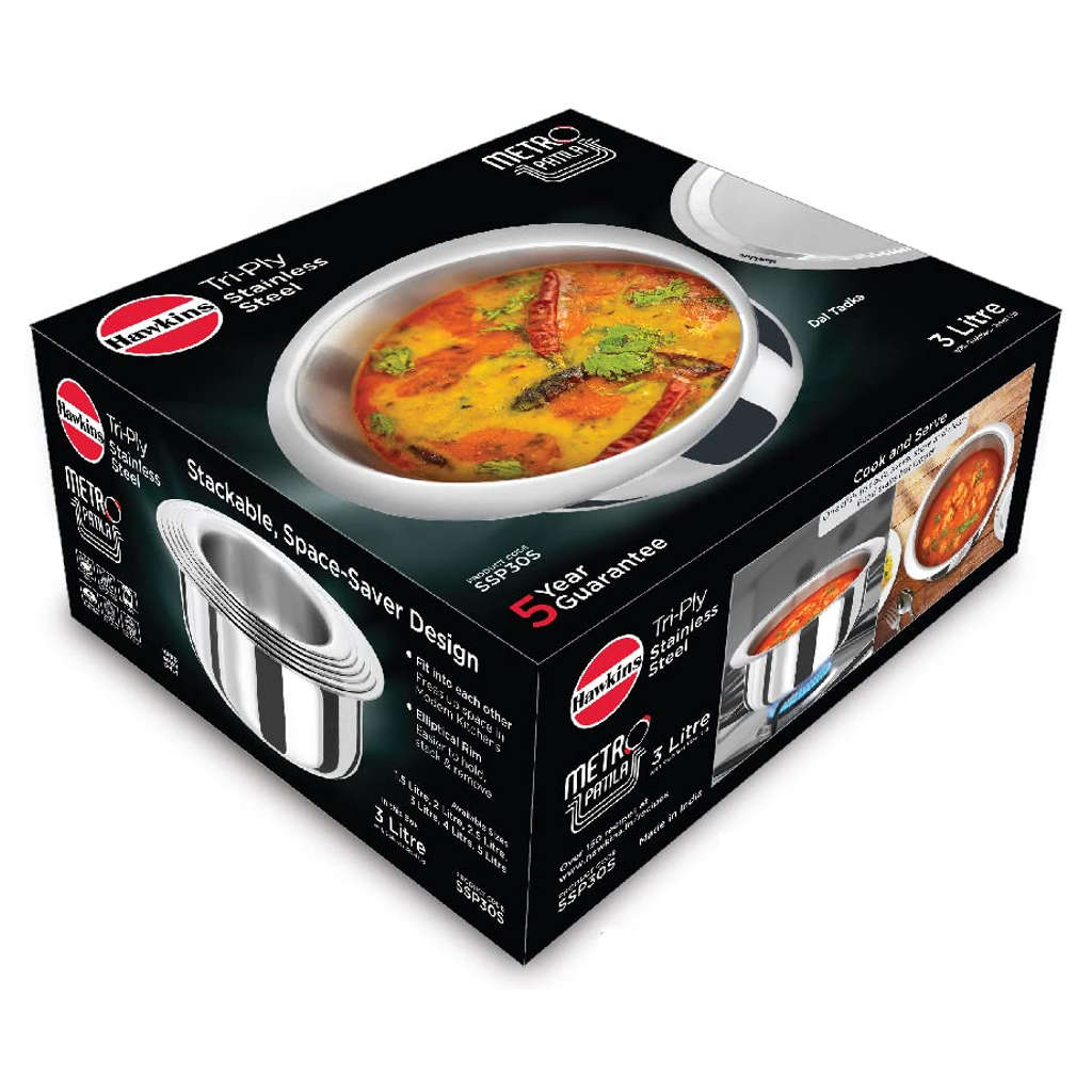 Hawkins Metro Tri-Ply Stainless Steel Patila With Lid 3 Litre SSP 30S