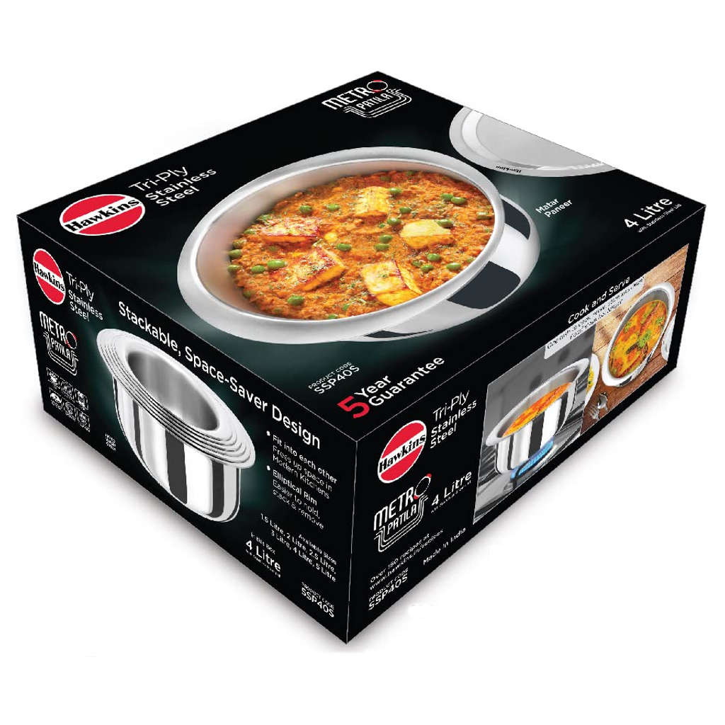 Hawkins Metro Tri-Ply Stainless Steel Patila With Lid 4 Litre SSP 40S