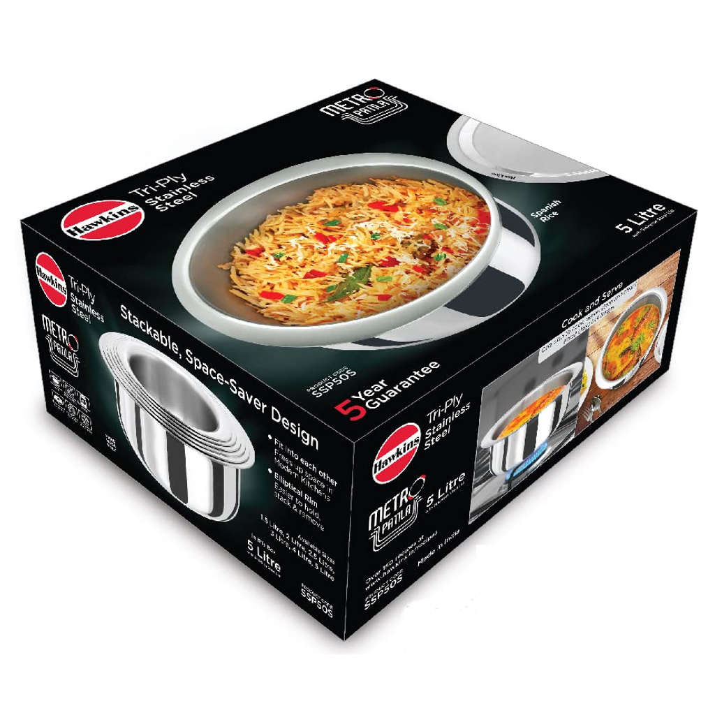 Hawkins Metro Tri-Ply Stainless Steel Patila With Lid 5 Litre SSP 50S