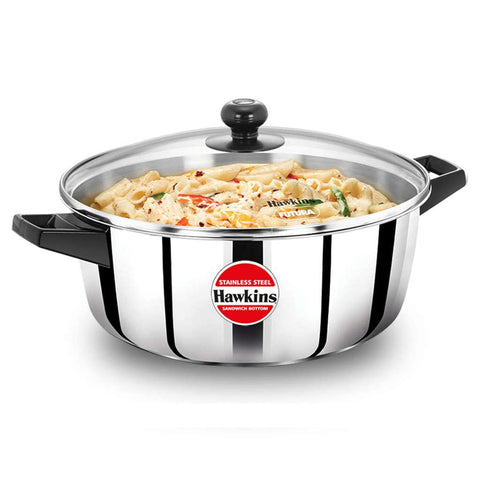 Hawkins Stainless Steel Cook N Serve Casserole With Glass Lid 5 Litre SSCB 50G 