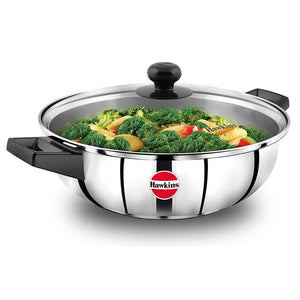 Hawkins Stainless Steel Cook N Serve Fry Pan With Glass Lid 3 Litre SSF 3LG 
