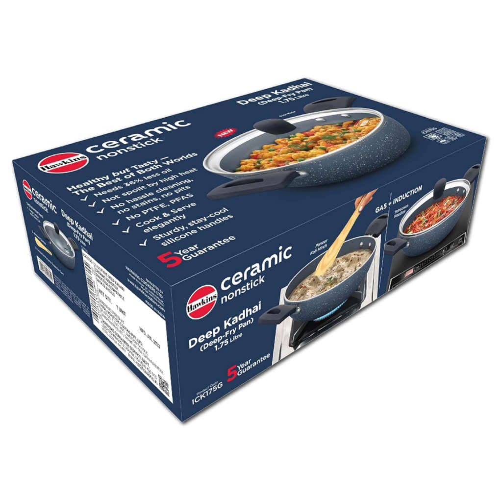 Hawkins Ceramic Nonstick Deep Kadai With Lid 1.75 Litre ICK 175G