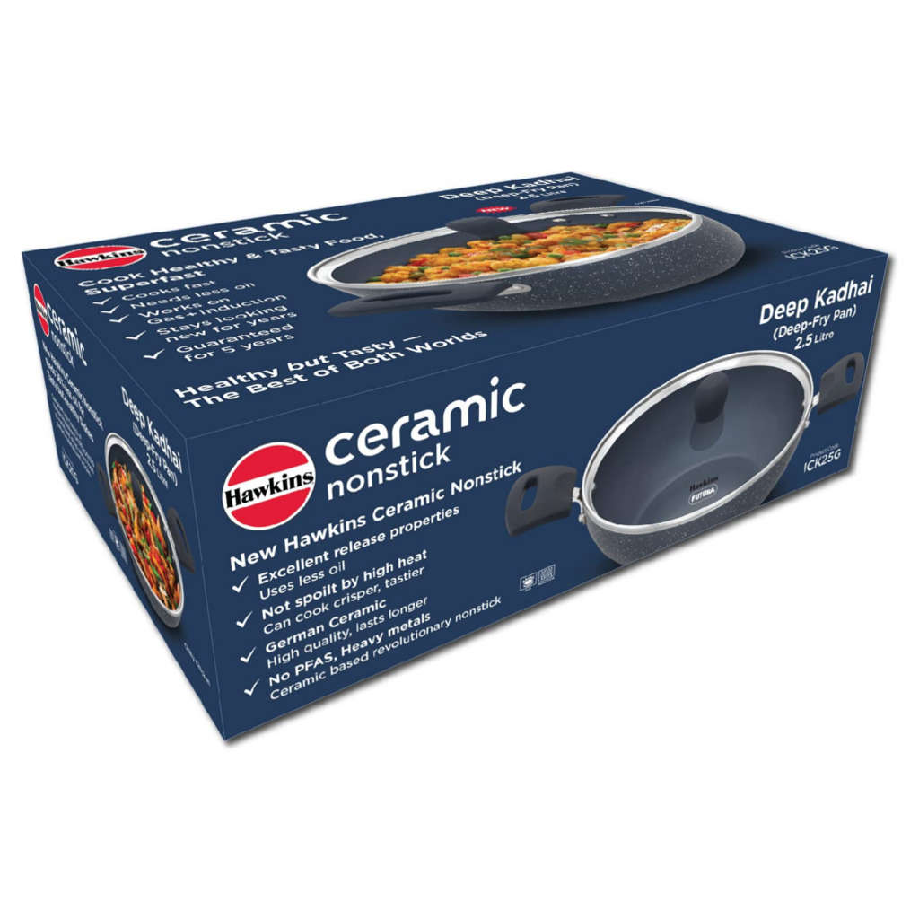 Hawkins Ceramic Nonstick Deep Kadai With Lid 2.5 Litre ICK 25G