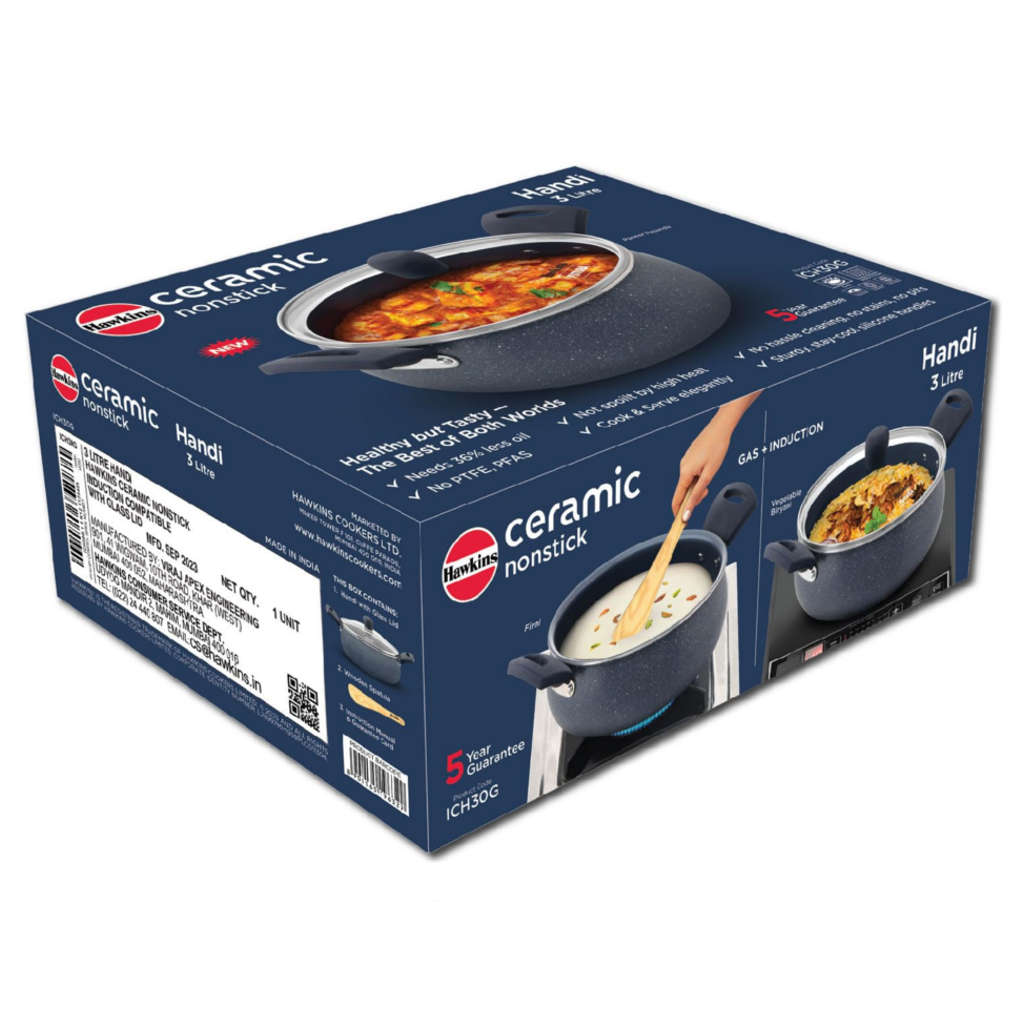 Hawkins Ceramic Nonstick Handi With Lid 3 Litre ICH 30G