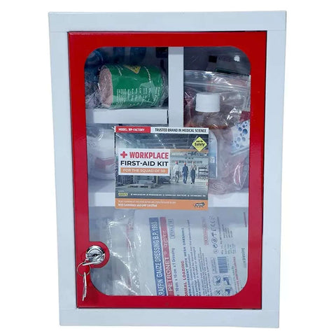 AOSSPL Wall Mount Metal Emergency First Aid Kit Box With Multi Compartement Red & White 
