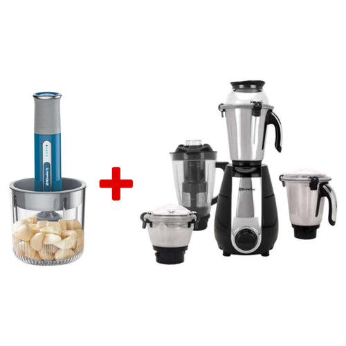 Brewine USB Rechargeable Veg-Chopper & Garlic Peeler + MG-TORA MIX 1000 Mixer Grinder 4 Jars 